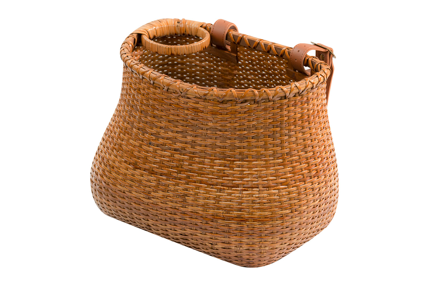 Handmade rattan bicycle basket with cup holder and adjustable straps