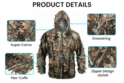 Ghillie Suit 3D Leafy Camo Hunting Suits, Woodland Gilly Suits, Leaf Camouflage Hunting Suits