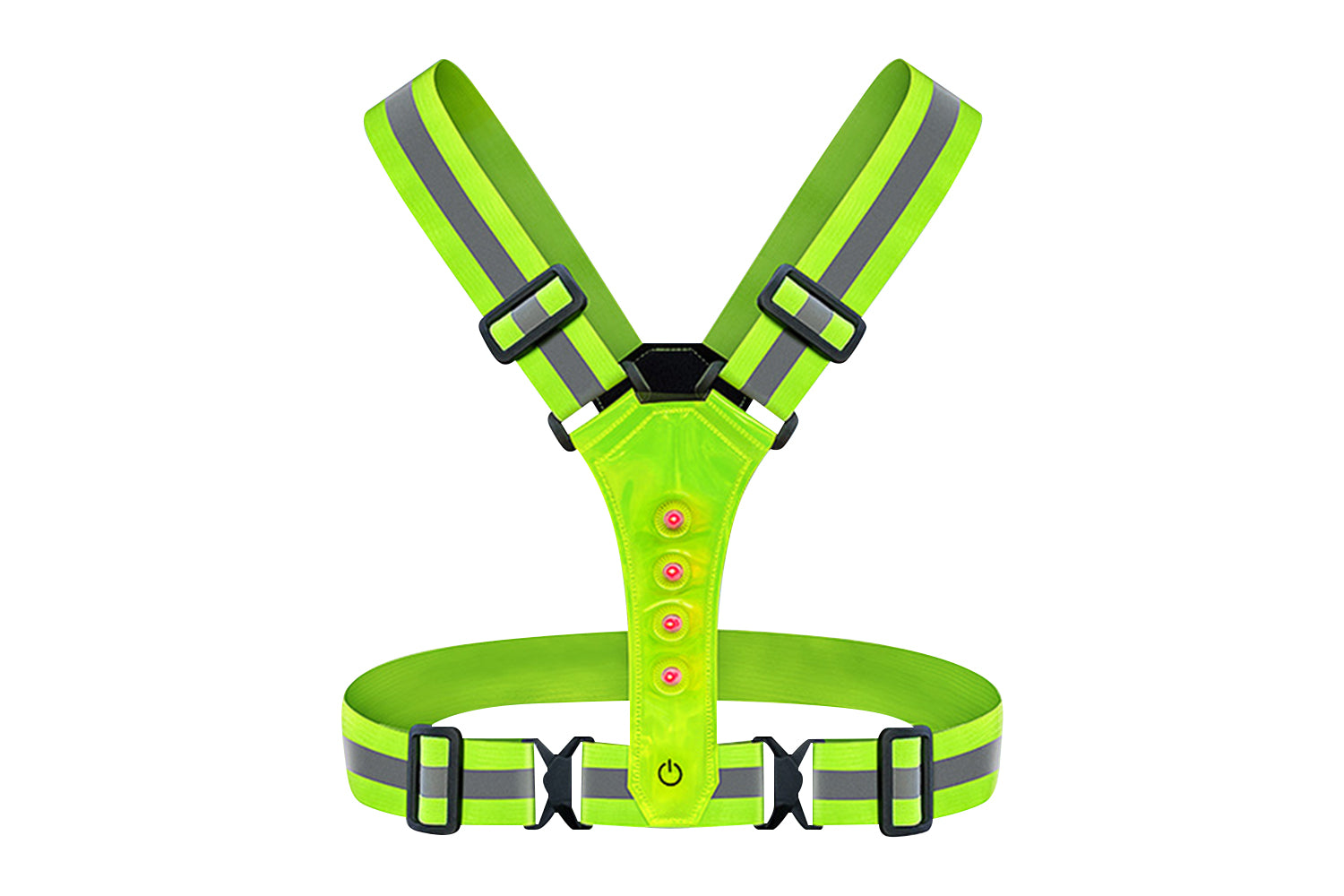 LED reflective vest with adjustable straps and bright green color for high visibility