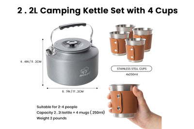 Camping Kettle Set with 4 Cups