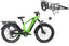 Green Magicycle Deer e-bike with cargo trailer for outdoor activities and adventures.