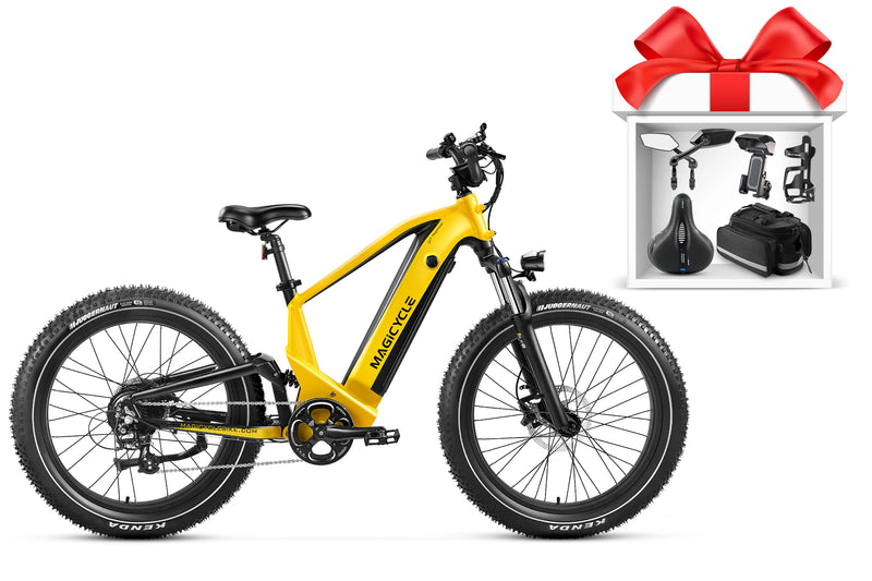 Magicycle Deer yellow ebike SUV with accessories for off-road adventures