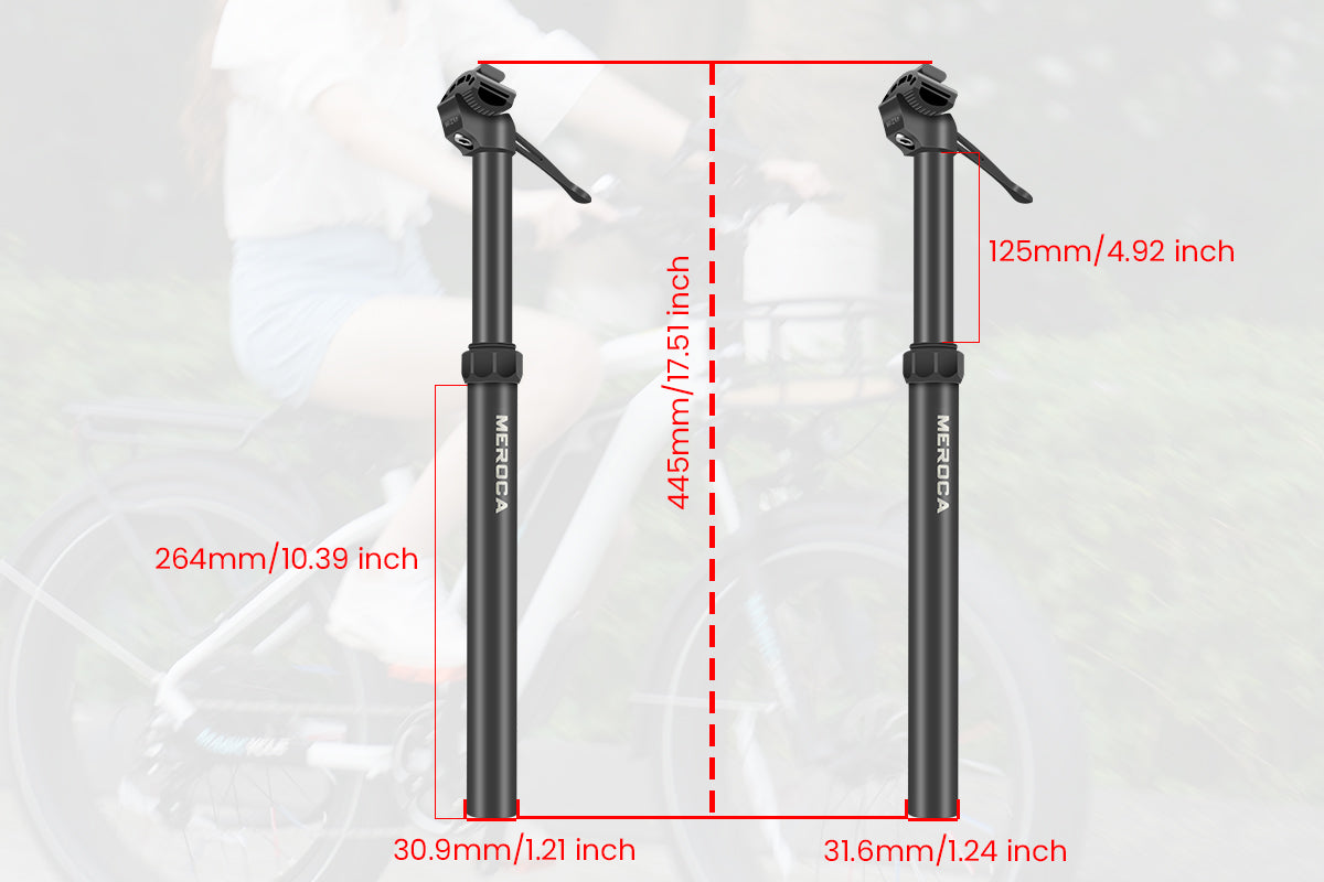MEROCA E-bike Cable-Less Hydraulic Dropper Seatpost, 125mm Travel Manual Control Lever Height Adjustable Seatpost