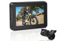 4.3-inch monitor displaying cyclist on yellow fat tire electric bike with rearview camera.
