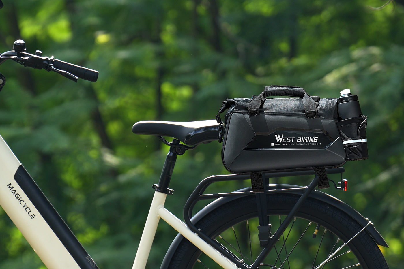 Cycle Rear Rack Bags 25L Hard Shell Rear Rack Bag with 2 Water Bottle Bags - Magicycle Bike