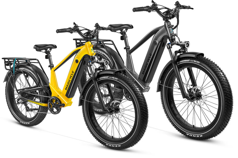 Magicycle yellow and black fat tire electric bikes for adventure biking.