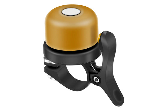 Black and gold eBike bell with secure clamp for handlebars