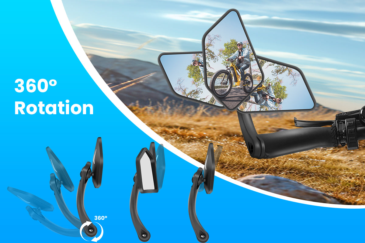 360° adjustable eBike rearview mirror demonstrating flexibility and wide field of view.