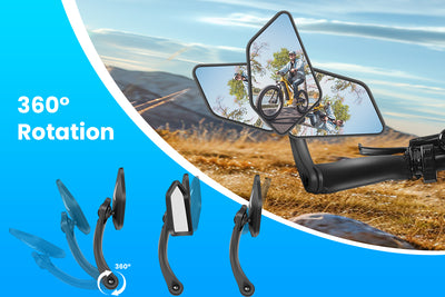 360° adjustable eBike rearview mirror demonstrating flexibility and wide field of view.