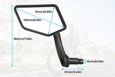 Dimensions of adjustable ebike rearview mirror with sleek design.