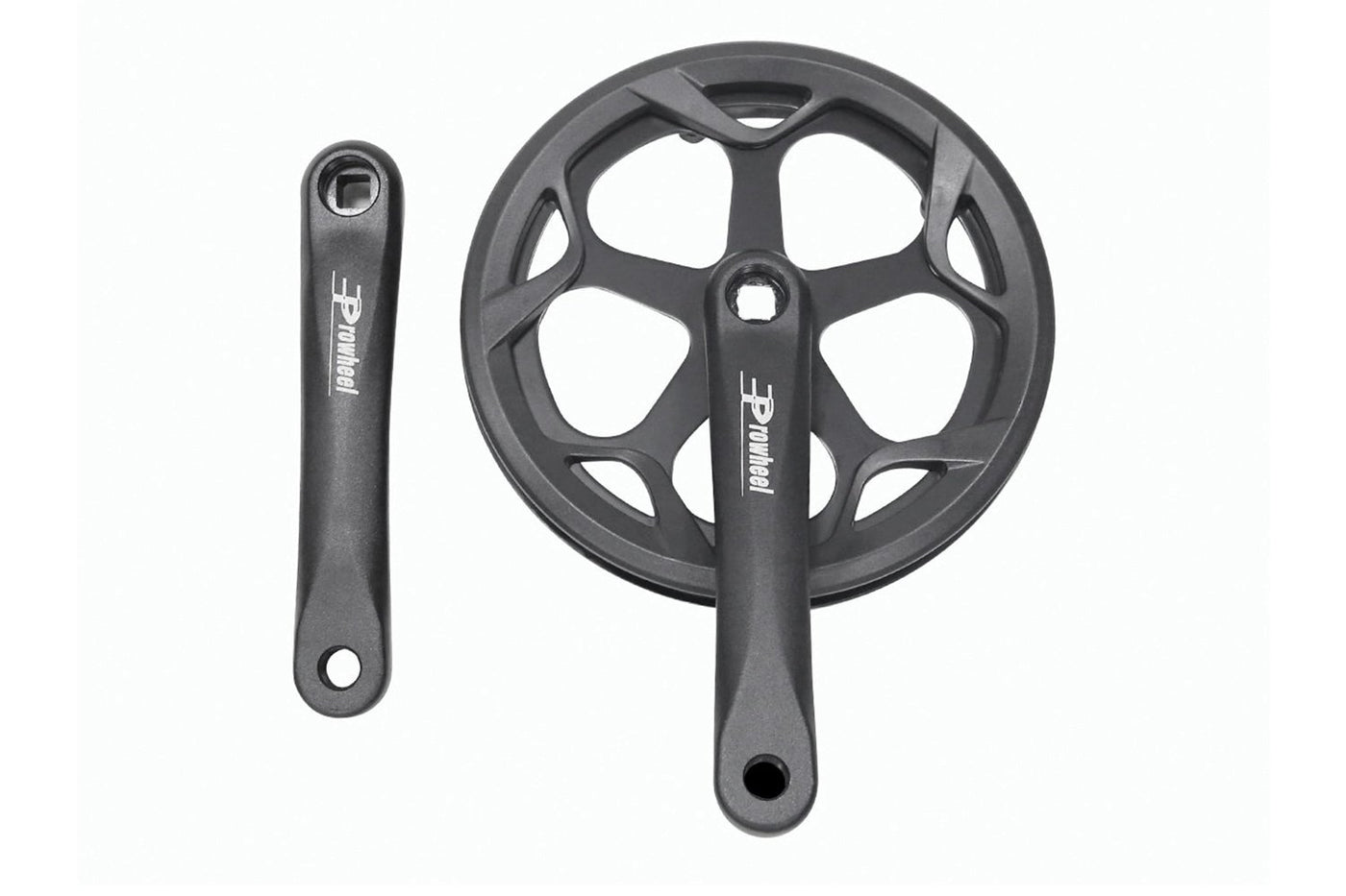 Dual-sided aluminum Magicycle E-bike crank set with circular chainring.