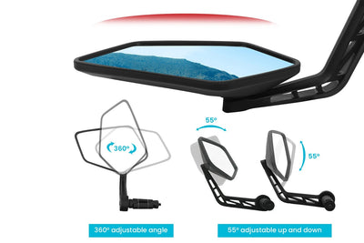 360° adjustable angle and 55° tilt design of Magicycle extra-large ebike mirror.