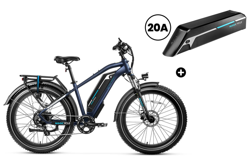 Magicycle Cruiser Pro E-Bike with 20A battery for long-range outdoor adventures.