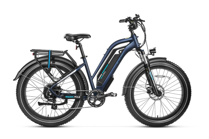 Side view of Magicycle Cruiser Pro Ebike highlighting durable fat tires and robust frame.