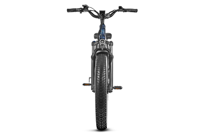 Front view of Magicycle 52V 20Ah Cruiser Pro Ebike highlighting fat tires and sturdy frame.