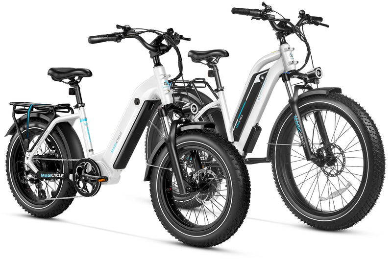 Magicycle Cruiser Pro and Ocelot Pro electric bikes with fat tires