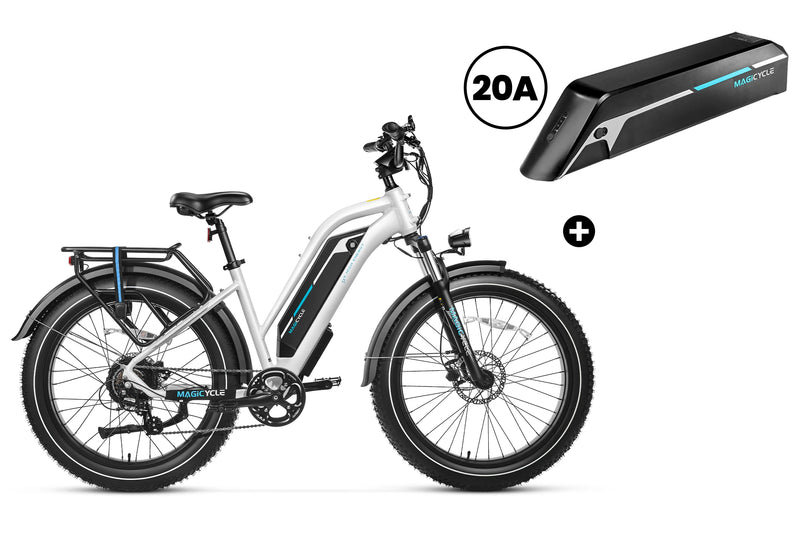 Magicycle Cruiser Pro electric bike with 20A battery and robust fat tires for all-terrain.