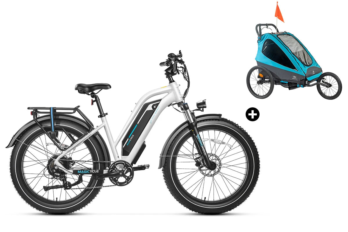 Bundle Sale - Magicycle Cruiser Pro E-Bike With A Child Trailer