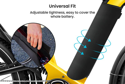E-bike battery cover showing adjustable fit, ideal for winter weather protection.