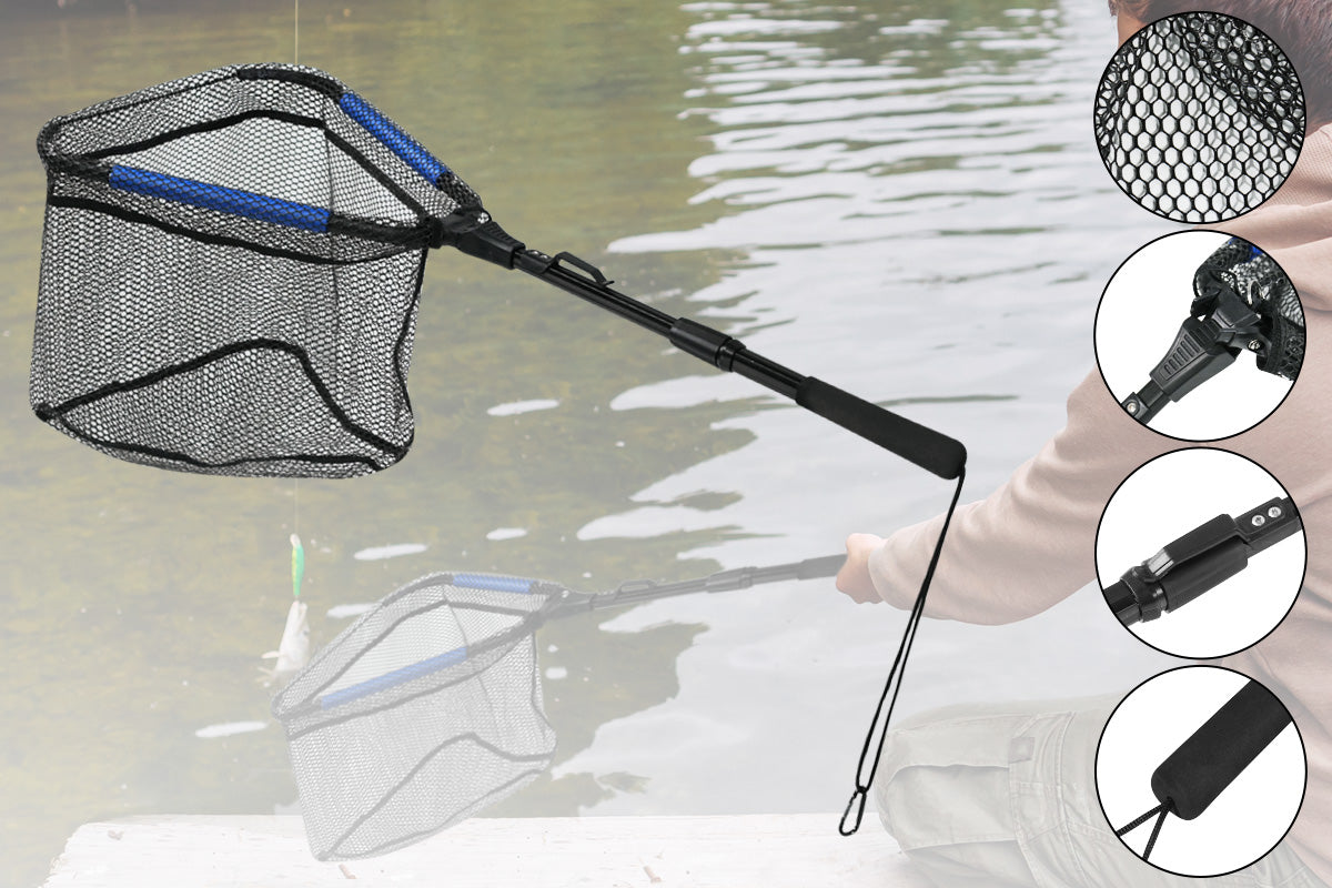 Foldable Fishing Net Fish Landing Net with Telescoping Pole Handle