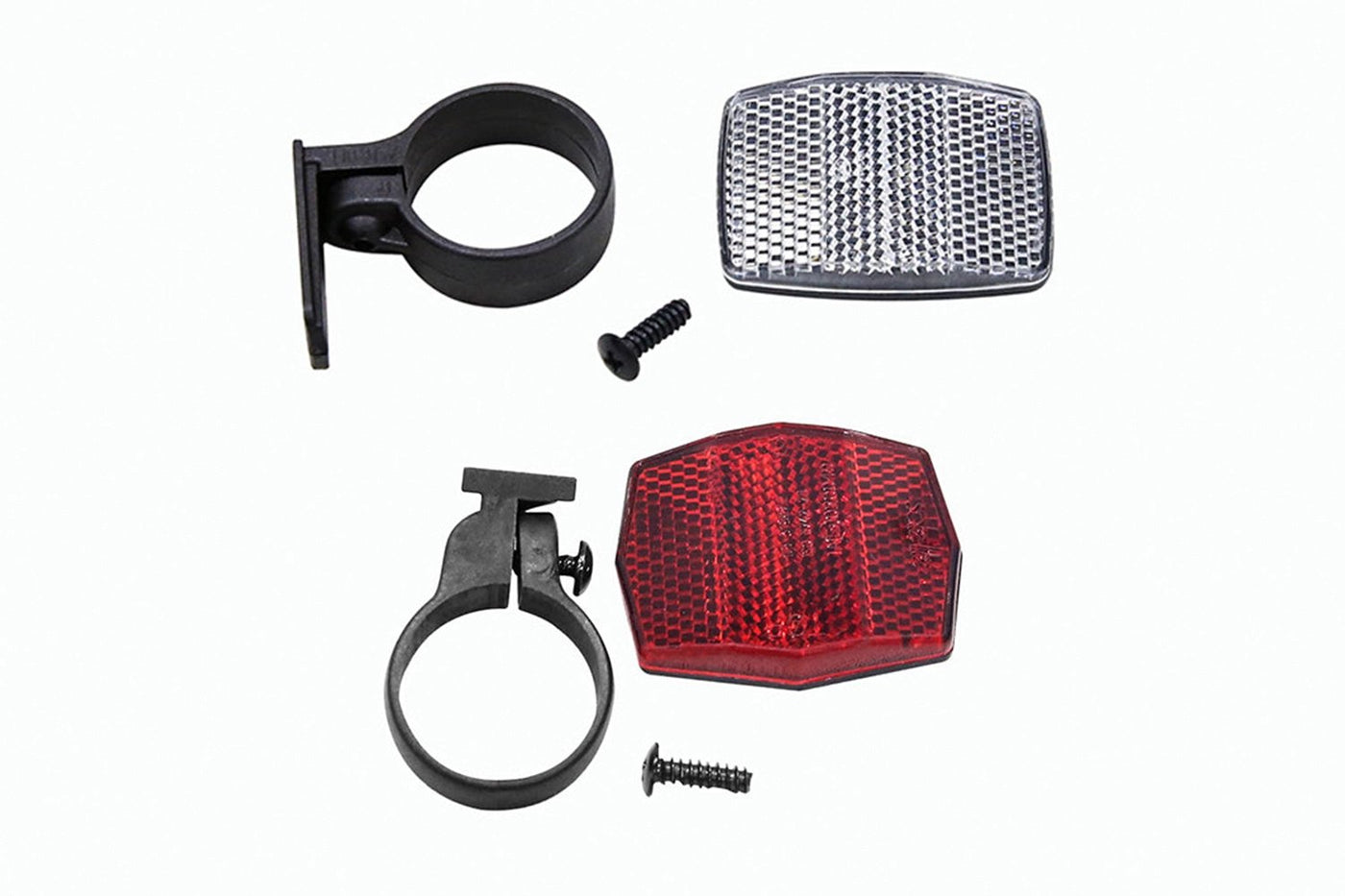 Front and rear reflectors kit for ebikes with brackets and screws