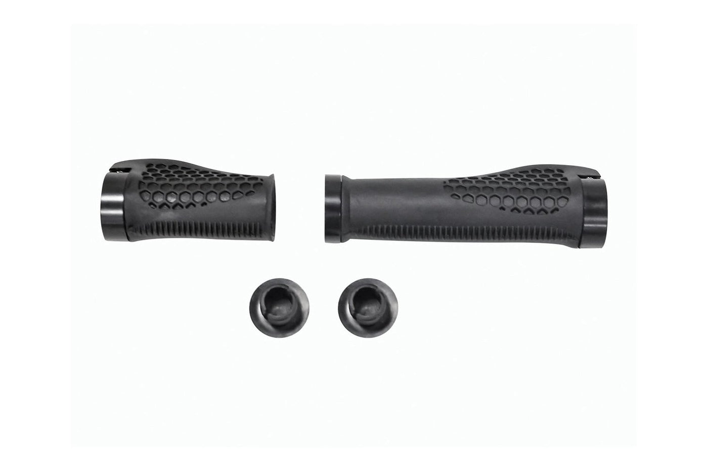 Ergonomic black handlebar grips for ebikes with no-slip texture and end caps.