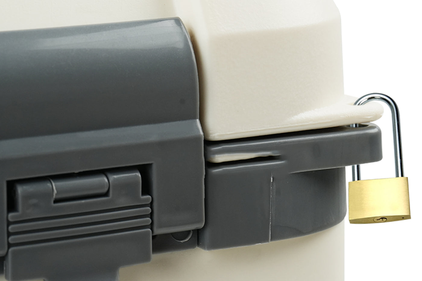 Secure insulated cooler latch with padlock for outdoor adventures.