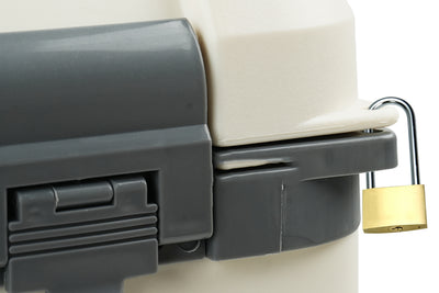 Secure insulated cooler latch with padlock for outdoor adventures.