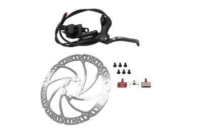 Magicycle hydraulic disc brake kit with lever, rotor, and pads for ebikes.