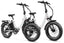 White and navy blue Magicycle Jaguarundi 2.0 fat tire ebikes for outdoor adventures.