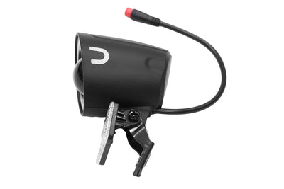 Compact Magicycle Ebike Front Light with mounting hardware and power connection