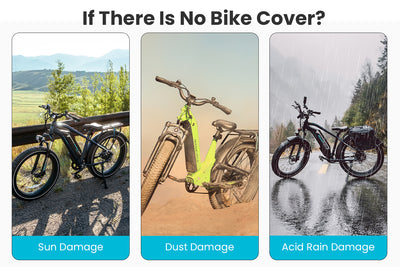 Comparison of sun, dust, and rain damage to electric bikes without covers.