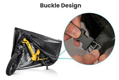 Buckle design of Magicycle waterproof cover securing folding electric bike.