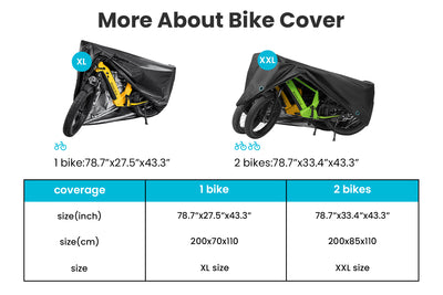 Dimensions and coverage information for Magicycle bike covers: XL and XXL sizes.