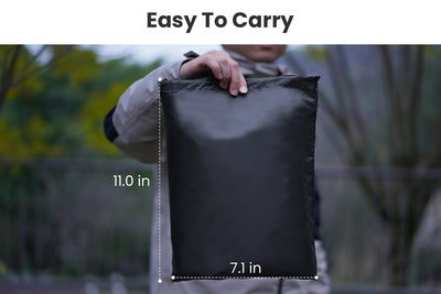 Magicycle bike cover in carrying bag, portable size of 11" x 7.1" for easy transport.
