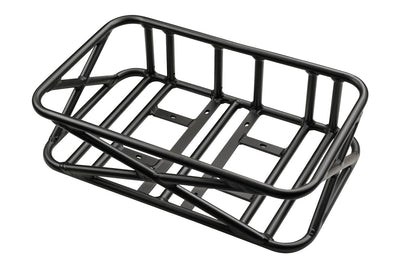 Large black iron basket for ebike rear rack with strong frame and high capacity