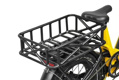 Sturdy black iron ebike rear rack basket designed for high-capacity cargo storage.