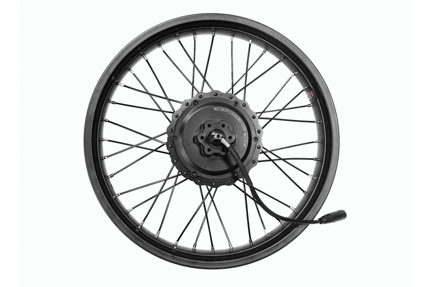 20-inch Magicycle ebike rear wheel with motor hub and black spokes, ready for installation.