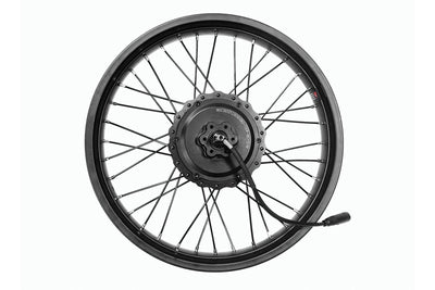 20-inch Magicycle ebike rear wheel with motor hub and black spokes, ready for installation.