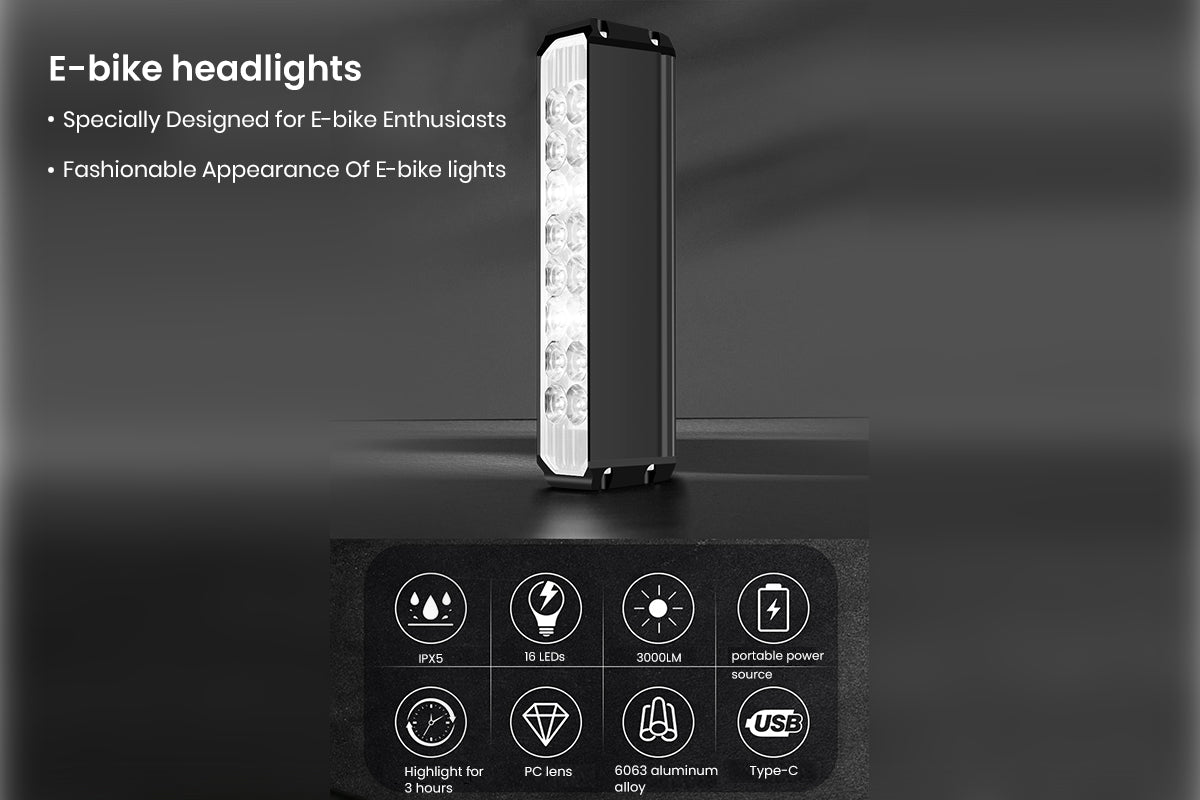 Super Bright LED Electric Bike Light, Waterproof Bike Headlight USB Rechargeable
