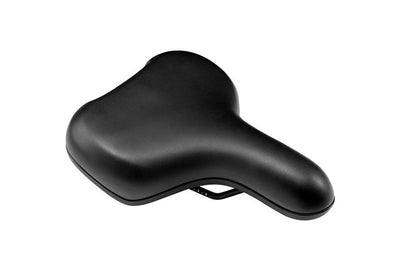 Black ergonomic comfort saddle for electric bikes with soft padding.