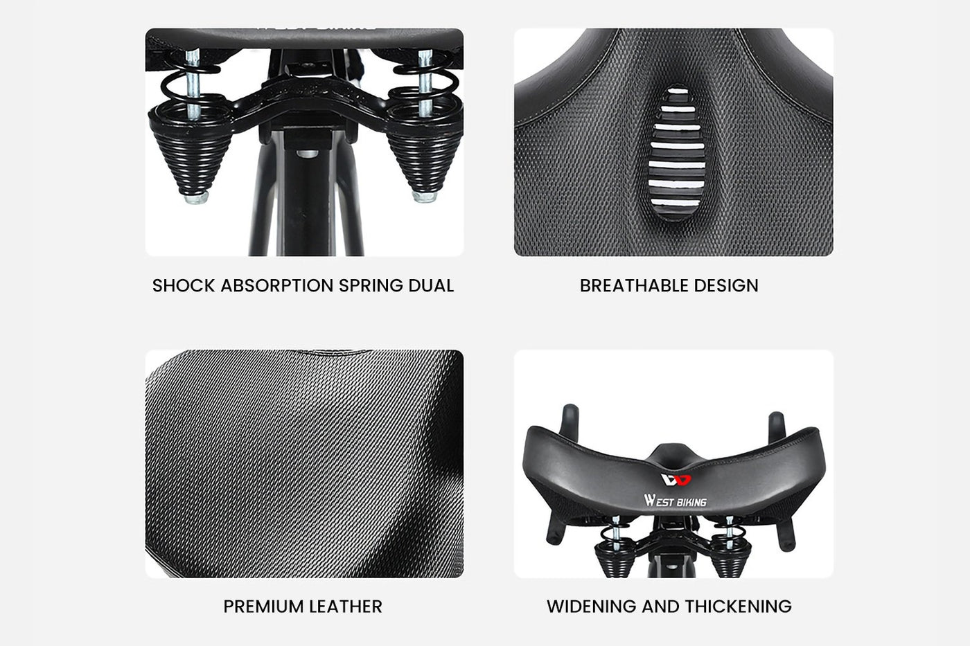 Detailed view of ergonomic oversized e-bike saddle with dual shock absorption and breathable design.
