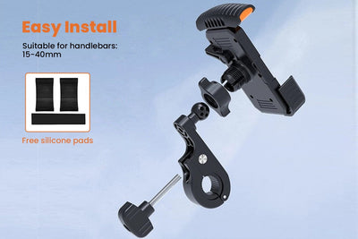 ACRUNU phone holder with easy install design for ebike handlebars, includes silicone pads