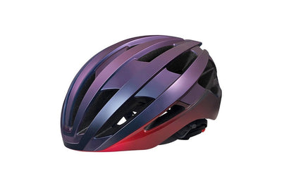 Aerodynamic purple and black PMT cycling helmet with ventilation slots