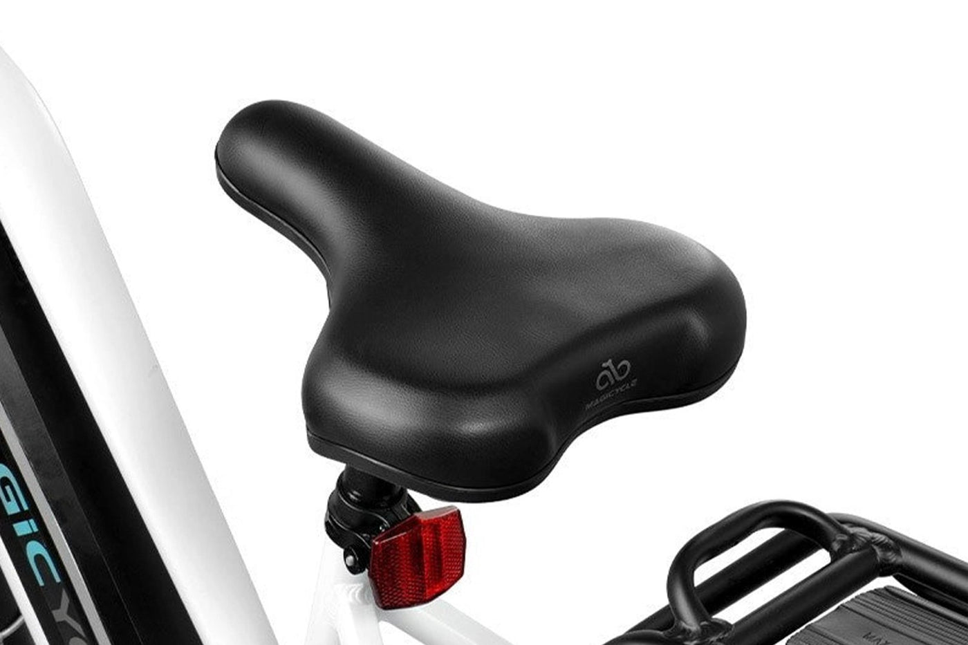 Magicycle comfort saddle featuring sleek design and soft ergonomic padding for e-bikes