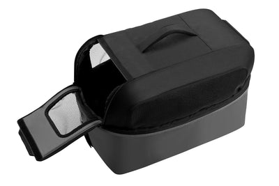 Black pet carrier bag for bikes with mesh ventilation and access flaps