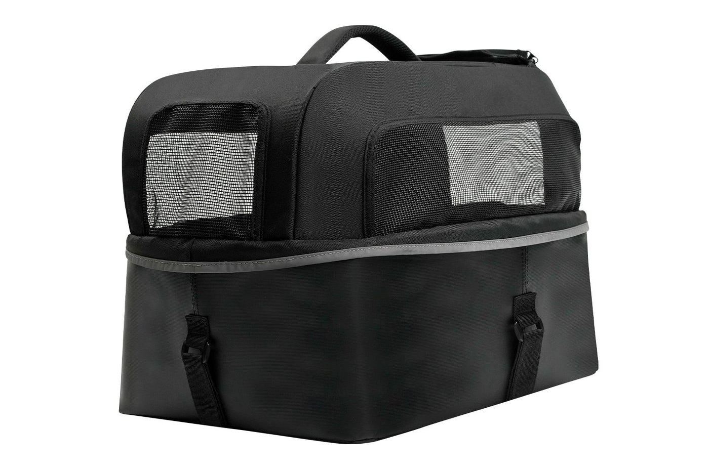 Durable black pet carrier bag for bikes with mesh covers and carrying handle