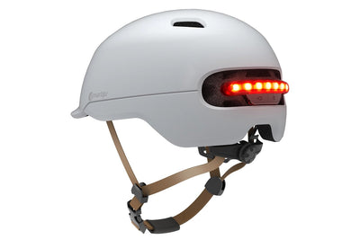 Smart4U white e-bike helmet with rear LED lights and adjustable straps