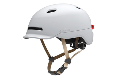 Smart4U white smart e-bike helmet with adjustable chin strap and vents