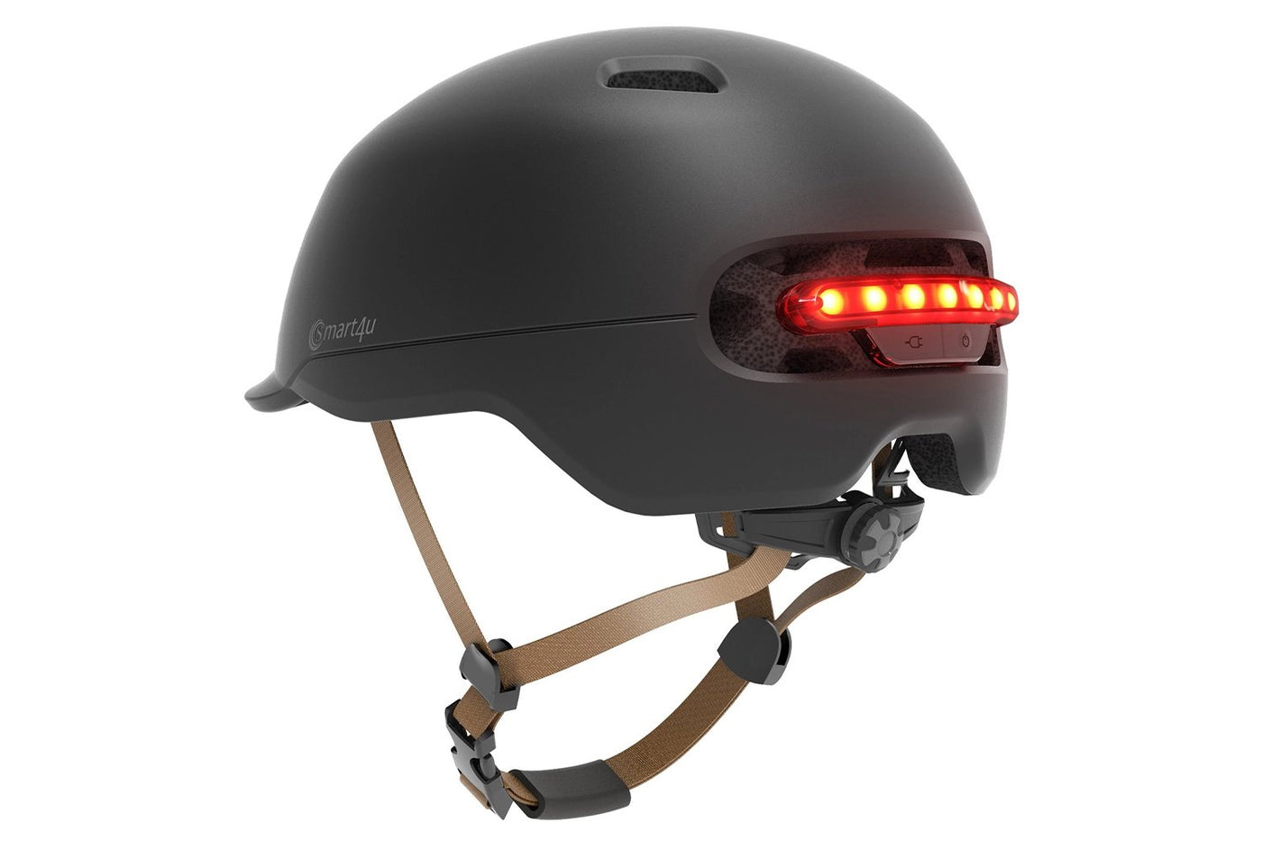 Matte black Smart4U e-bike helmet with rear LED lights for enhanced visibility.